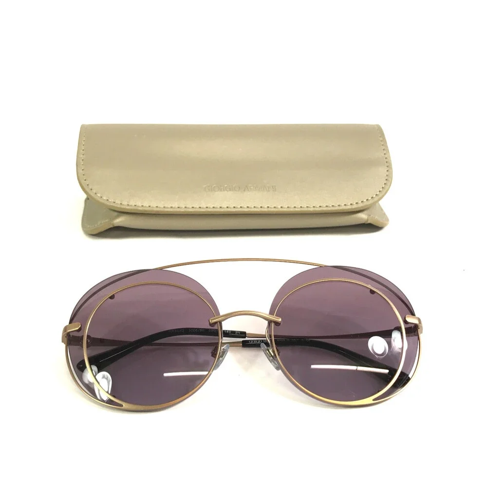 Giorgio Armani Sunglasses AR6043 3006/8H Gold Rimless Frames with Purple Lenses